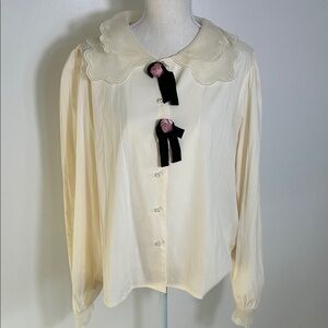 Sister Jane Almond Rose Cream Blouse with Black and Pink Accents Large